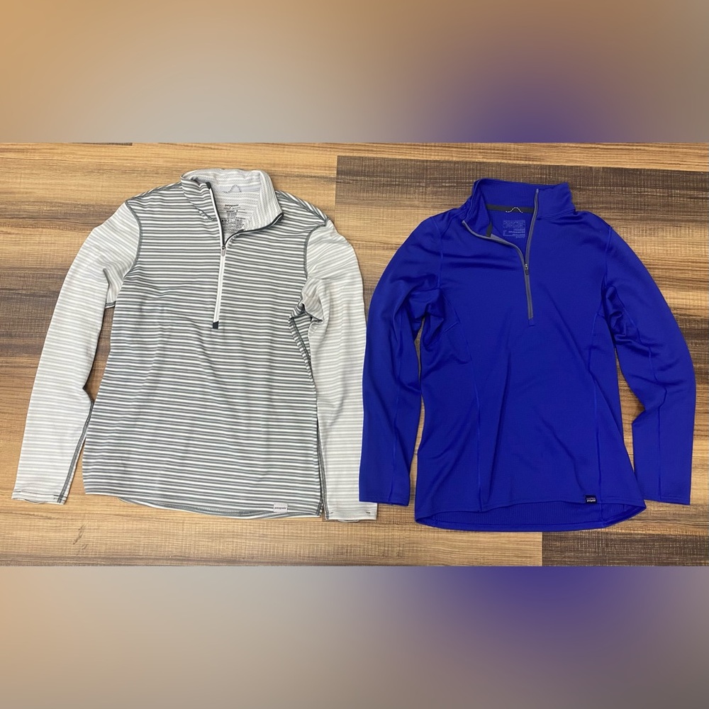Patagonia Women's Half-Zip Pullover Duo — White/Gray Stripe & Royal Blue